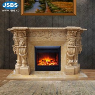 Cream Fireplace Mantel with Lions, JS-FP011