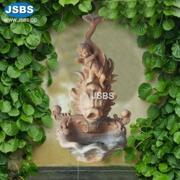 Red Marble Cherub Fish Wall Fountain, JS-FT088