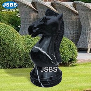 Stone Carved Black Knight Chess Sculpture, JS-OM058