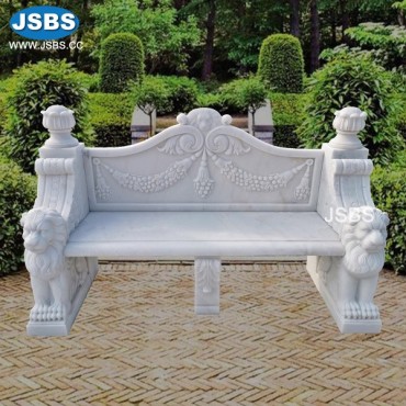 White Marble Winged Lion Bench Seat, White Marble Winged Lion Bench Seat