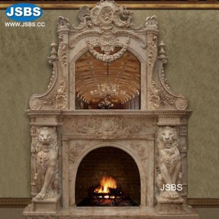 Botticino Lion Marble Overmantel , JS-FP273