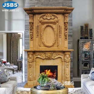 Large Yellow Marble Fireplace Mantel, JS-FP373