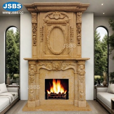 Large Yellow Marble Fireplace Mantel, JS-FP373