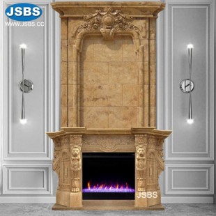 Elaborate Cream Marble Overmantel , JS-FP188