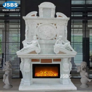 Elegant White Marble Fireplace Overmantel , JS-FP164