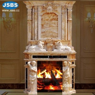 Ornate Marble Fireplace Overmantel with Lions, JS-FP287