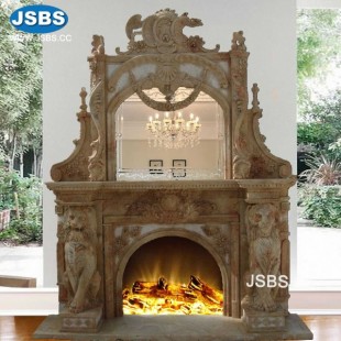 Ornate Marble Fireplace  with Lions, JS-FP013
