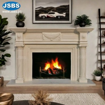 White Marble Column Fireplace Mantel, JS-FP442