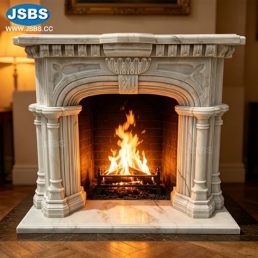White Marble Column Fireplace Mantel, js-fp592