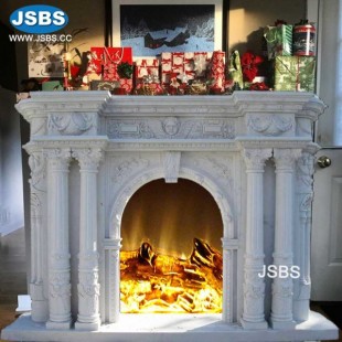 Four Pillar White Marble Mantel, JS-FP240