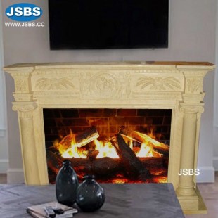 Light Yellow Pillar Marble Fireplace, JS-FP058