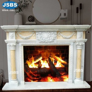 Marble Fireplace with Column Carving, Marble Fireplace with Column Carving