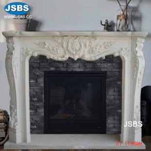 Engraving White Marble Fireplace, JS-FP122