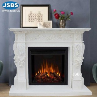 White Marble Floral Fireplace Mantel, White Marble Floral Fireplace Mantel