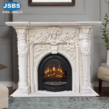 White Marble Floral Fireplace Design, JS-FP390