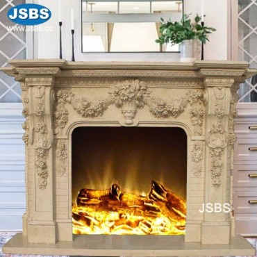 Light Yellow Marble Fireplace, JS-FP074