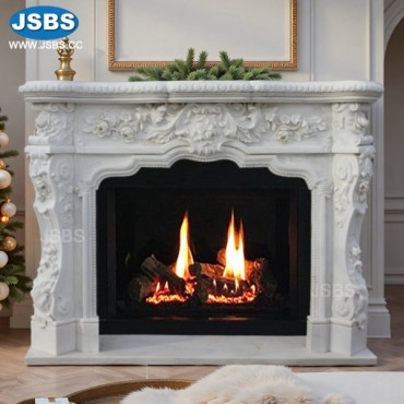 White Marble Floral Fireplace Mantel, JS-FP498