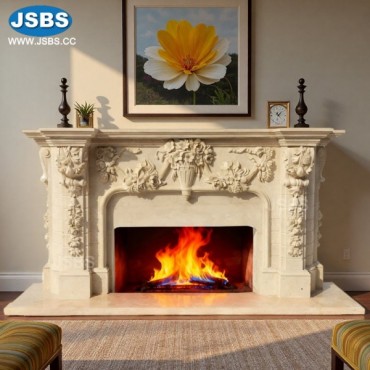 Wide Cream Floral Fireplace Mantel, JS-FP529