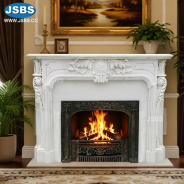 White Marble Flower Fireplace Mantel, JS-FP531