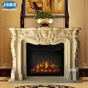 French Style Cream Marble Fireplace, JS-FP036