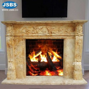 French Style Cream Marble Fireplace, French Style Cream Marble Fireplace