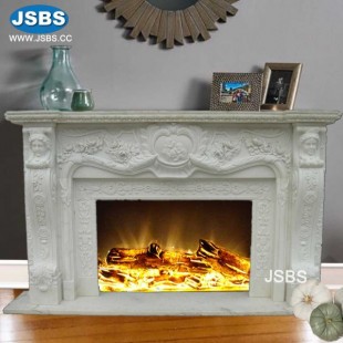 Ornate White Fireplace Mantel, JS-FP301