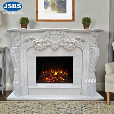 White Engraving Flower Fireplace Surround, White Engraving Flower Fireplace Surround