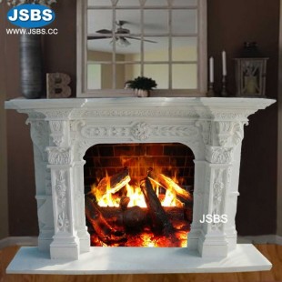 White Marble Fireplace with Flower, JS-FP017