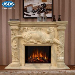 Cream Marble Fireplace with Animal , JS-FP232
