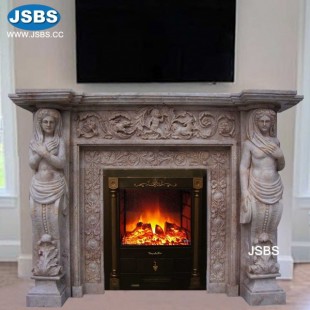 Custom Cream Marble Fireplace , JS-FP344