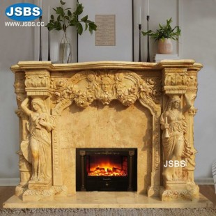 Cream Rococo French Fireplace Mantel , JS-FP334