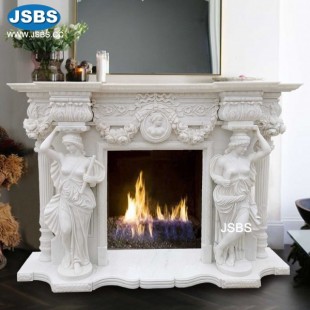 White Marble Sculpture Fireplace Mantel, JS-FP372