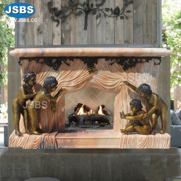 Luxurious Marble Fireplace with Bronze Children, Luxurious Marble Fireplace with Bronze Children