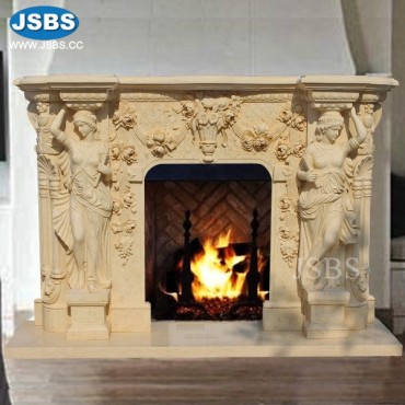 Cream Lady Sculpture Floral Fireplace Mantel, JS-FP393
