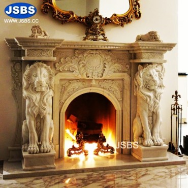 White Marble Lion Fireplace, JS-FP134
