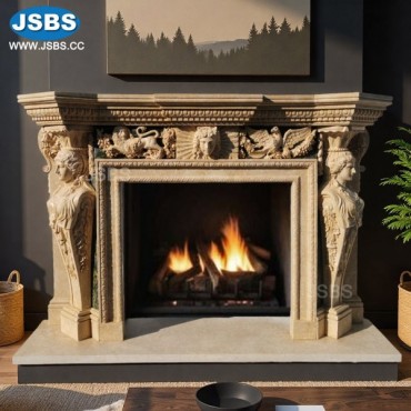Cream Marble Scultpure Fireplace, JS-FP497