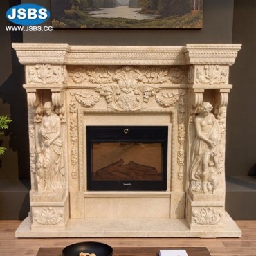 Cream Marble Sculpture Fireplace Mantel, Cream Marble Sculpture Fireplace Mantel
