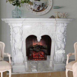 Indoor White Marble Cherub Mantel, Indoor White Marble Cherub Mantel