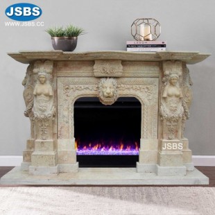 Marble Lion Head Fireplace Mantel, JS-FP047