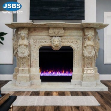 Marble Lion Head Fireplace Mantel, Marble Lion Head Fireplace Mantel