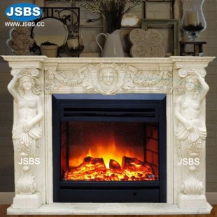 Natural White Marble Fireplace, JS-FP196