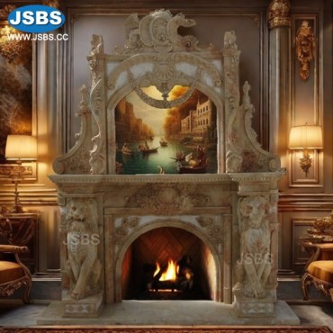 Botticino Lion Marble Overmantel, JS-FP013