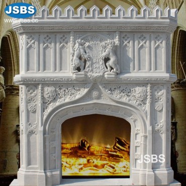 White Marble Church Fireplace Mantel, JS-FP364