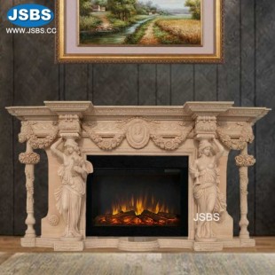 Elegant Cream Marble Fireplace Overmantel, JS-FP057
