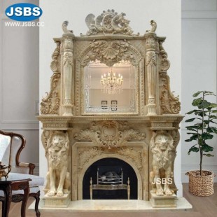 Ornate Marble Lion Overmantel, Ornate Marble Lion Overmantel