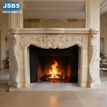 Large Beige Marble Fireplace, JS-FP248