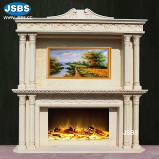 Light Yellow Double Marble Fireplace, Light Yellow Double Marble Fireplace