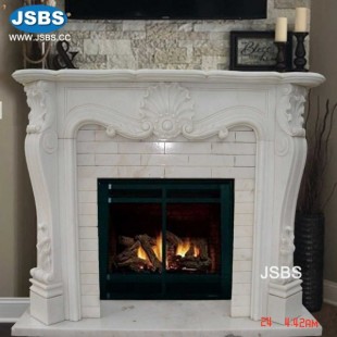 Ornately Carved White Fireplace , JS-FP031