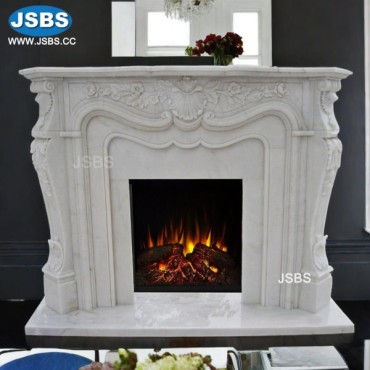 Roman White Marble Fireplace Mantel, JS-FP024