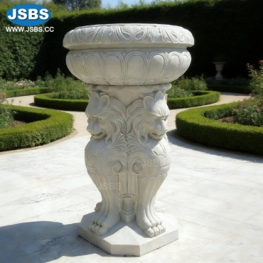 White Marble Three Lion Planter, JS-P291